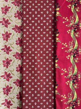 🧵$10 OFF $30✨ Cotton Quilting Fabric Red Floral Bundle Remnants